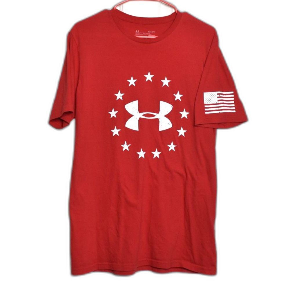 Under Armour Red White Stars Logo Heatgear Loose Fit Graphic Tee